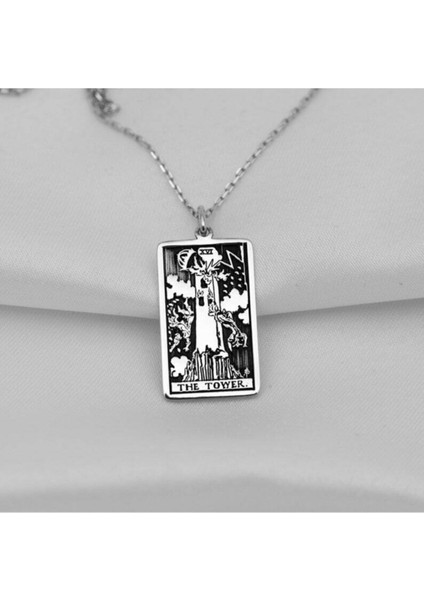 925 Ayar Gümüş Tarot Kule Kolye