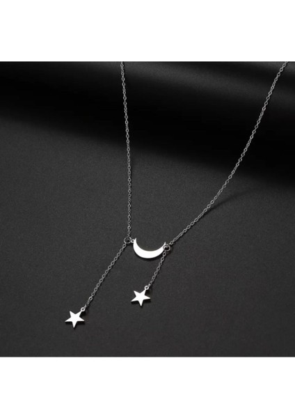 925 Ayar Gümüş Sallantılı Ay Yıldız Kolye