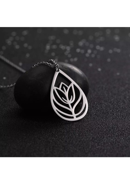 925 Ayar Gümüş Su Damlası Model Lale Kolye