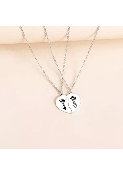 925 Ayar Gümüş Çift Kral Kraliçe Kolye