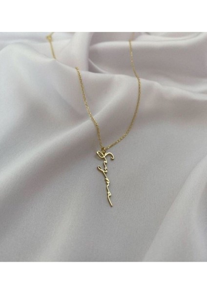 925 Ayar Gümüş Dikey El Yazısı Kolye