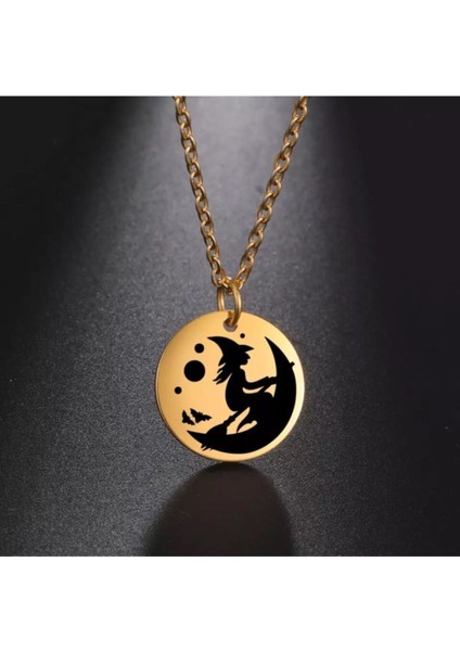 925 Ayar Gümüş Uçan Cadı Disk Kolye