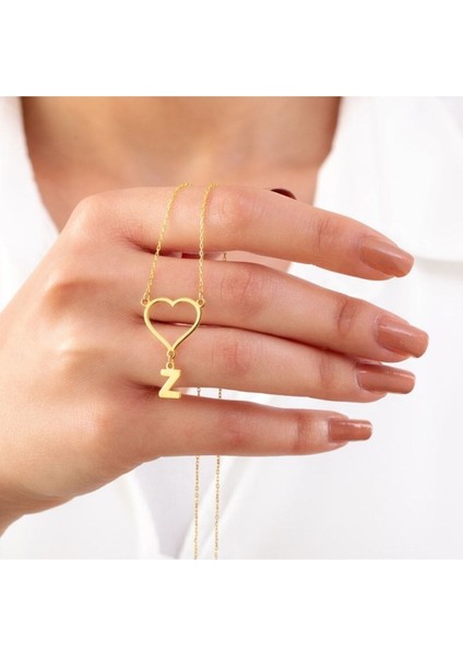 925 Ayar Gümüş Kalp Sallantılı Harf Kolye