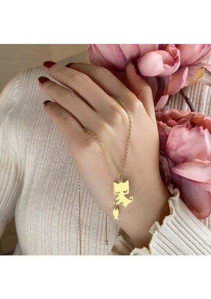 Has Altın Kaplama Kedi ve Balık 925K Kolye fiyatları