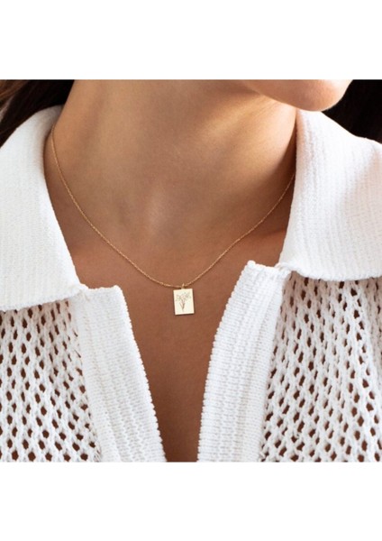 925 Ayar Gümüş Plaka Nergis Çiçeği Kolye