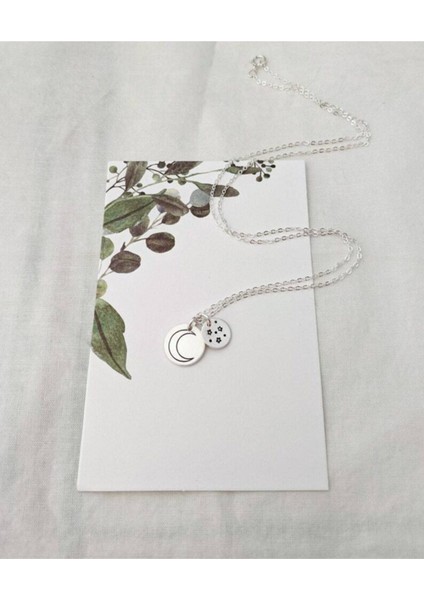 925 Ayar Gümüş Ay Yıldız Disk Kolye