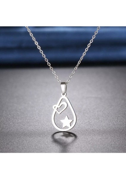 925 Ayar Gümüş Su Damlası Kalp Yıldız Kolye