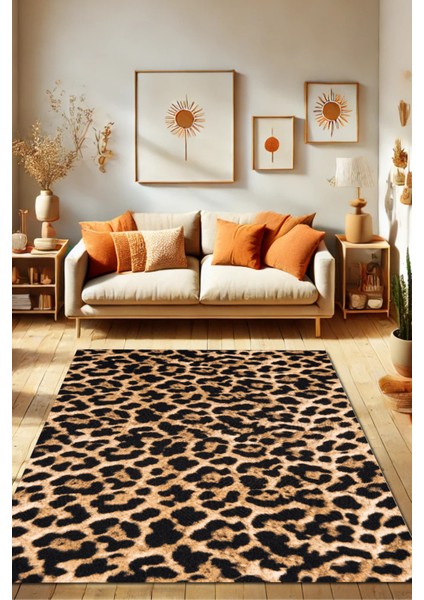 Leopar Desenli Halı Otantik Halı Dokuma Kaymaz Tabanlı Oturma Odası Halısı