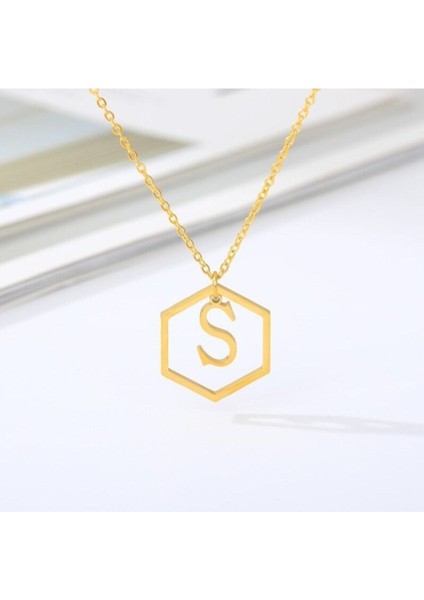 925 Ayar Gümüş Altıgen Model Harf Kolye
