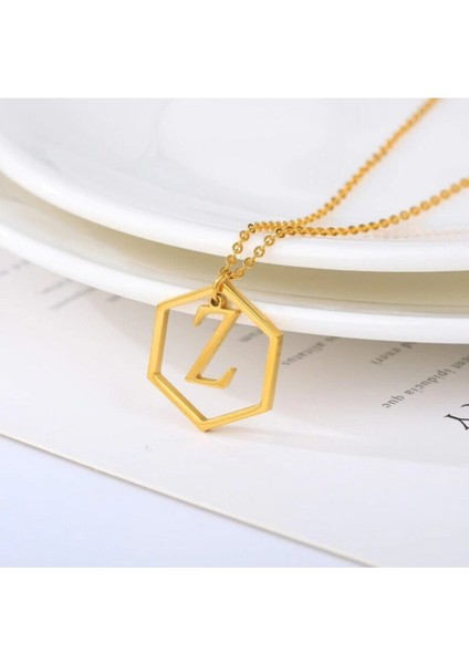 925 Ayar Gümüş Altıgen Model Harf Kolye modelleri
