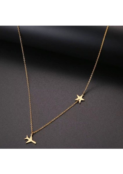 925 Ayar Gümüş Uçak Yıldız Kolye