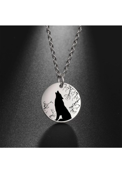 925 Ayar Gümüş Uluyan Kurt Disk Kolye