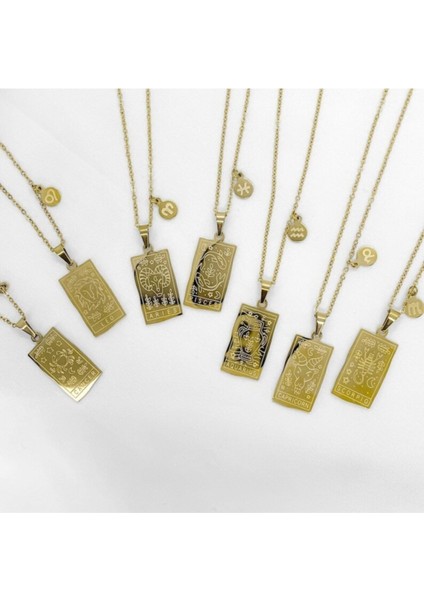 Altın Kaplama Burçlar Tarot Gümüş Kolye (Tek Adet)