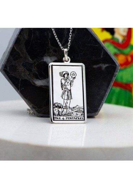 925 Ayar Gümüş Tarot (Page Of Pentacles) 5 Köşeli Yıldız Sayfası Kolye