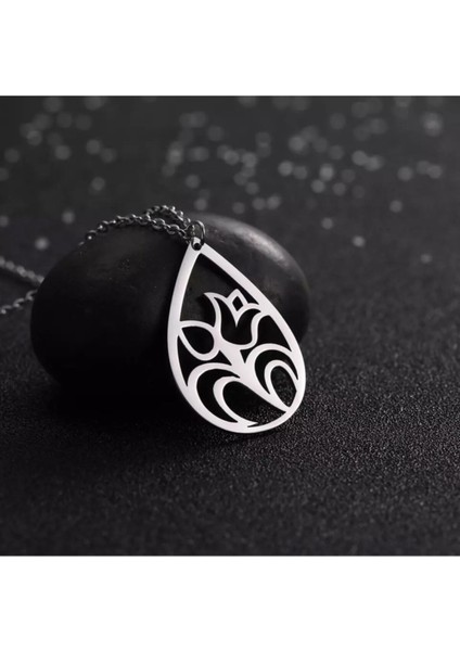 925 Ayar Gümüş Su Damlası Model Çiçek Kolye