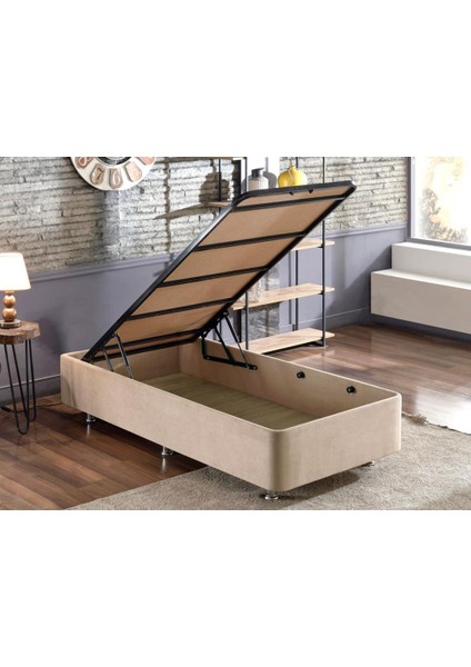 Niron Polo Baza ve Başlık Seti - 90x200 cm Tek Kişilik Sütlü Kahve Kumaş Baza ve Başlığı Soho Kumaş