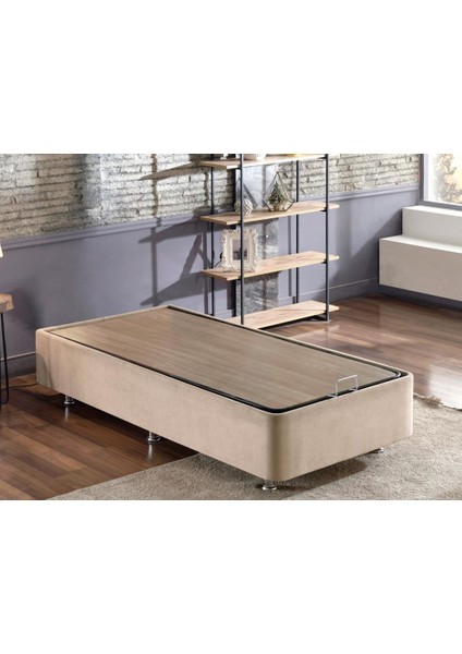 Niron Polo Baza ve Başlık Seti - 90x200 cm Tek Kişilik Sütlü Kahve Kumaş Baza ve Başlığı Soho Kumaş