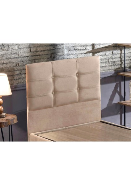 Niron Polo Baza ve Başlık Seti - 90x200 cm Tek Kişilik Sütlü Kahve Kumaş Baza ve Başlığı Soho Kumaş