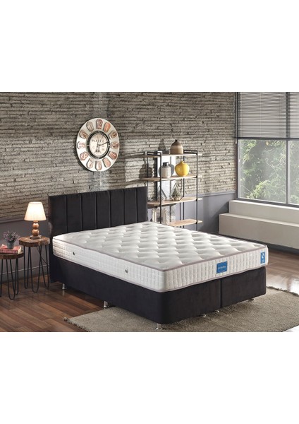 Niron Juliette 200x200 cm Çift Kişilik Lüks Yatak Seti - Siyah Kumaş Baza, Başlık ve Yatak Takımı
