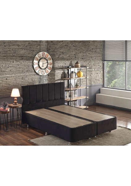 Niron Juliette 200x200 cm Çift Kişilik Lüks Yatak Seti - Siyah Kumaş Baza, Başlık ve Yatak Takımı