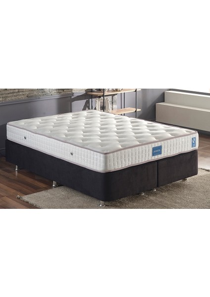 Niron Juliette 200x200 cm Çift Kişilik Lüks Yatak Seti - Siyah Kumaş Baza, Başlık ve Yatak Takımı