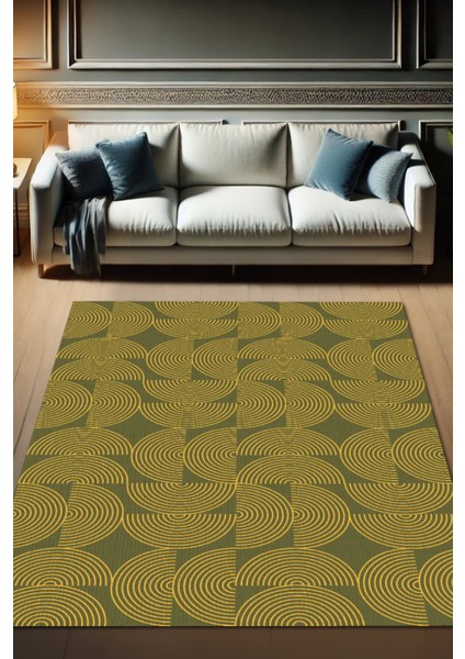 Yarım Daire Geometrik Desenli Hali Dekoratif Halı Oturma Odası Halısı