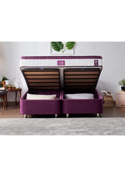 Niron Violet Yatak Seti 140x190 cm Çift Kişilik Yatak Baza Başlık Takımı - Orta Sert Yatak Mor Baza ve Başlığı