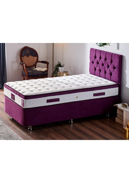 Niron Violet Yatak Seti 90x200 cm Tek Kişilik Yatak Baza Başlık Takımı - Orta Sert Yatak Mor Baza ve Başlığı