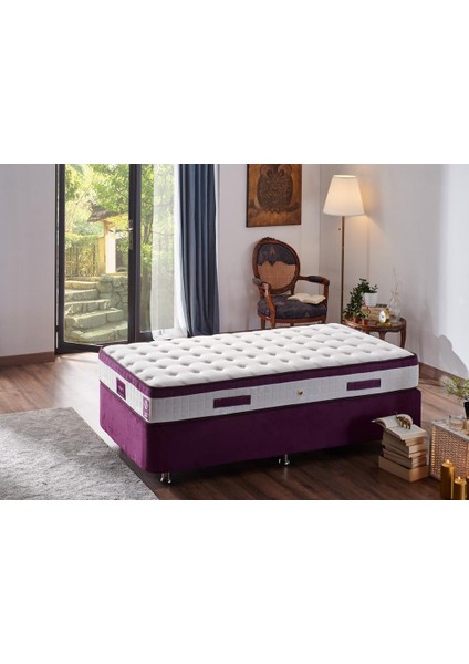 Niron Violet Yatak Seti 90x190 cm Tek Kişilik Yatak Baza Başlık Takımı - Orta Sert Yatak Mor Baza ve Başlığı