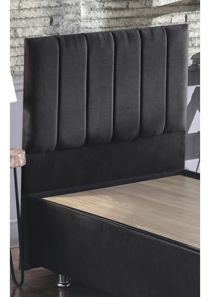 Niron Ela Baza ve Başlık Seti - 90x200 cm Tek Kişilik Siyah Kumaş Baza ve Başlığı Silinebilir Soho Kumaş