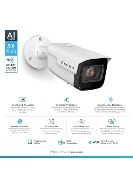 4K Optik Zoom Aı Ip Poe Araç Algılama Kamerası Beyaz fiyatları