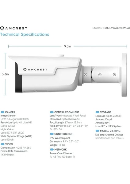 4K Optik Zoom Aı Ip Poe Araç Algılama Kamerası Beyaz modelleri