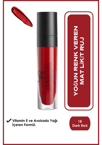 Longstay Liquid Matte Lipstick No: 18 Dark Red - Uzun Süre Kalıcı Likit Mat Ruj - 8691190856182
