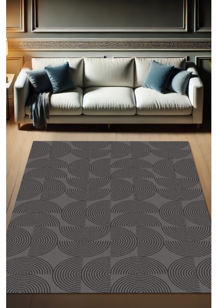 Yarım Daire Geometrik Desenli Hali Dekoratif Halı Oturma Odası Halısı