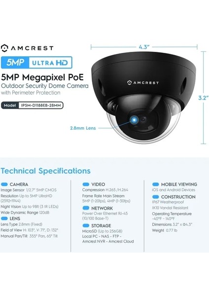 5mp Poe Kamera Siyah