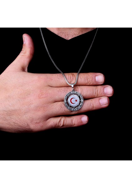 925 Ayar Gümüş Mineli Ayyıldız Model Kolye