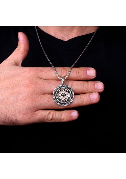 925 Ayar Gümüş Hz Süleyman Mührü Model Kolye
