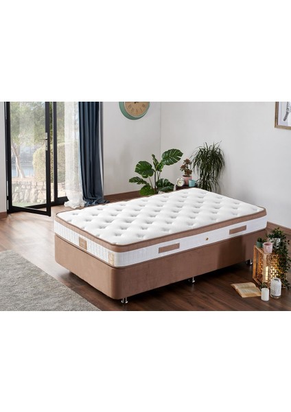 Niron Latte 120x200 cm Tek Kişilik Yatak Baza Başlık Seti - Sert Yatak, Kumaş Baza ve Başlık Takımı