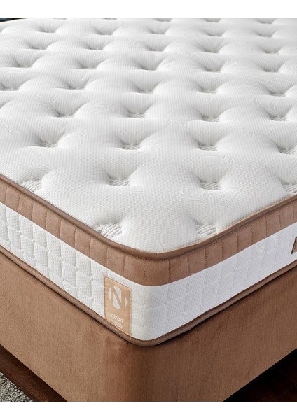 Niron Latte 100x200 cm Tek Kişilik Yatak Baza Başlık Seti - Sert Yatak, Kumaş Baza ve Başlık Takımı