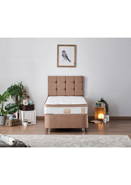 Niron Latte 90x190 cm Tek Kişilik Yatak Baza Başlık Seti - Sert Yatak, Kumaş Baza ve Başlık Takımı fiyatları