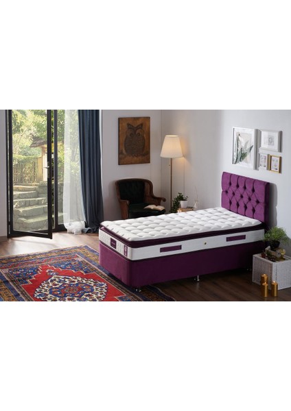 Niron Purple Baza ve Başlık Seti - 80x180 cm Tek Kişilik Sandıklı Mor Kumaş Baza ve Başlığı