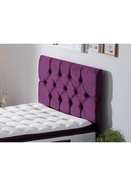 Niron Purple Baza ve Başlık Seti - 80x180 cm Tek Kişilik Sandıklı Mor Kumaş Baza ve Başlığı