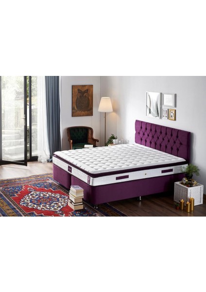 Niron Purple Baza ve Başlık Seti 140x190 cm Çift Kişilik Sandıklı Mor Kumaş Baza ve Başlığı