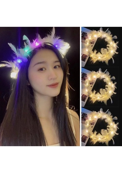 LED Işıklı Rengarenk Yanan 3 Fonksiyonlu Otrişli Parti Tacı Renkli 12X12 cm