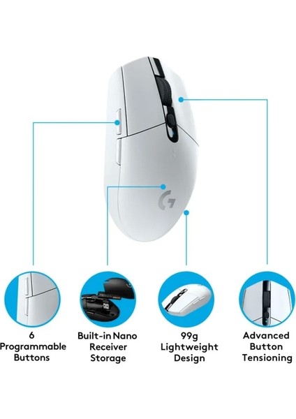 G305 Lightspeed Kablosuz Oyun Mouse'u Beyaz