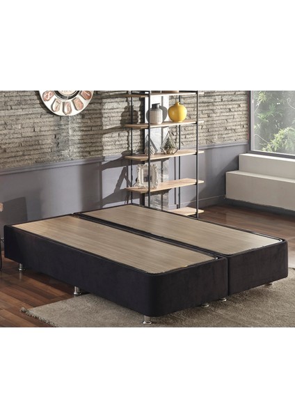 Niron Ela Baza -200x200 cm Çift Kişilik Sandıklı Siyah Kumaş Baza Silinebilir Soho Kumaş