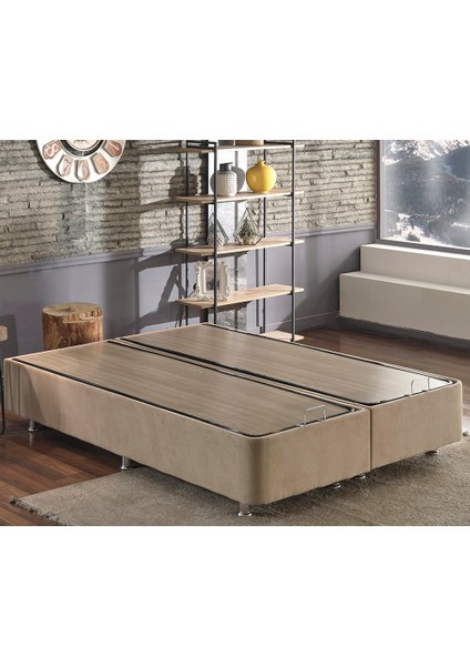 Niron Ela Baza -200X200 cm Çift Kişilik Sandıklı Sütlü Kahve Kumaş Baza Silinebilir Soho Kumaş