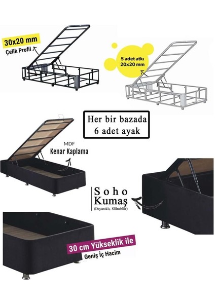 Niron Ela Baza -200X200 cm Çift Kişilik Sandıklı Sütlü Kahve Kumaş Baza Silinebilir Soho Kumaş