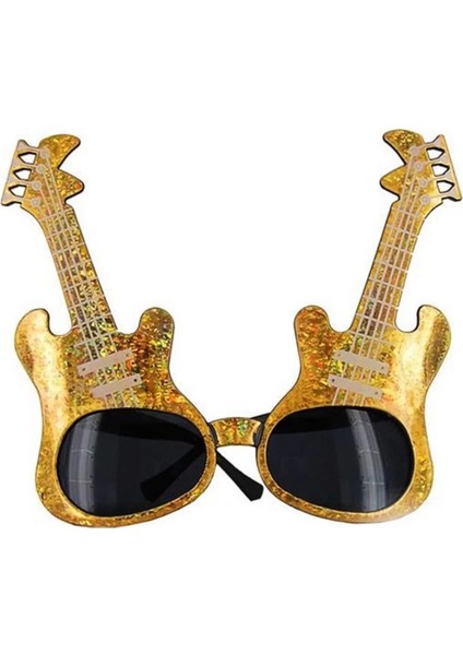Altın Renk Rockn Roll Gitar Şekilli Parti Gözlüğü 15X15 cm