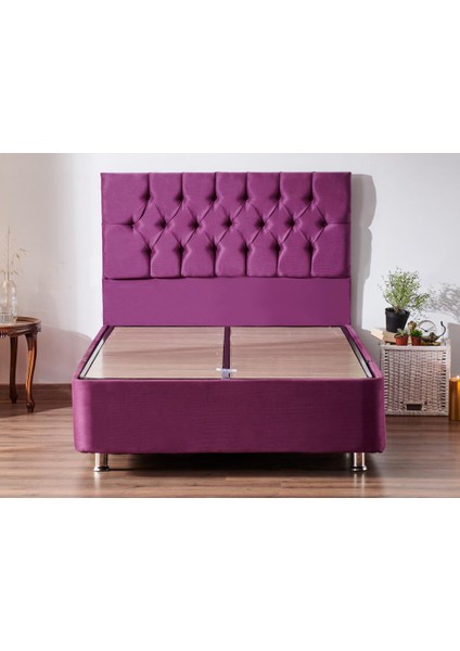 Niron Purple Baza ve Başlık Seti 120x200 cm Tek Kişilik Sandıklı Mor Kumaş Baza ve Başlığı